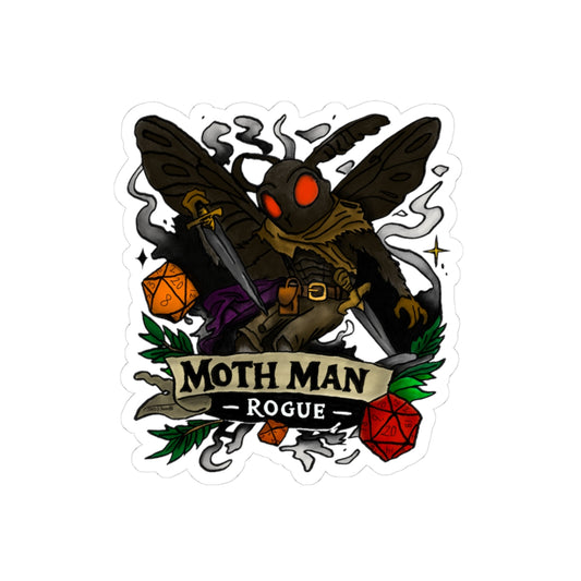 Moth Man Rogue Sticker — RPG D20 Fantasy Kiss-Cut Sticker
