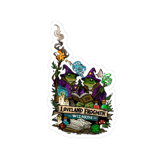 Loveland Frogmen Wizards Sticker — Cute Fantasy Kiss-Cut Frog Wizard Laptop Decal